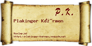 Plakinger Kármen névjegykártya